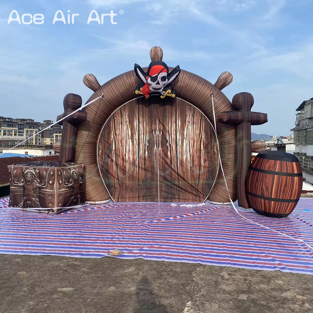 7 МВт надувной пиратский корабль Арка наружная тематическая вечеринка Рождественский Декор Съемный чехол вход Коробка С Сокровищами