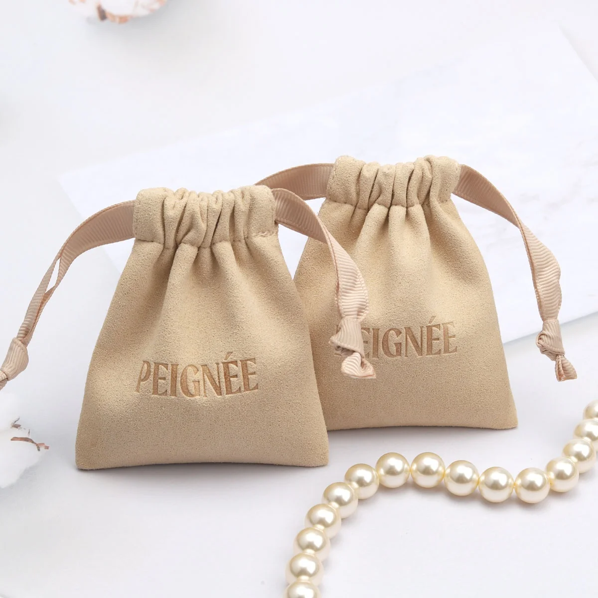 Custom Logo Emboss Microfiber Drawstring Jewelry Storage Bag Luxury Suede Envelope Ring Necklace Microfiber Jewelry Pouch