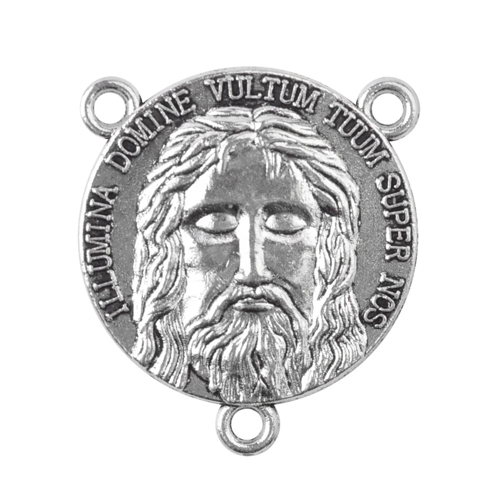 Jesus Dead Medal Holy Face Medal of Our Lord Jesus Christ 20mm Antique Silver Centerpiece for Rosary Making