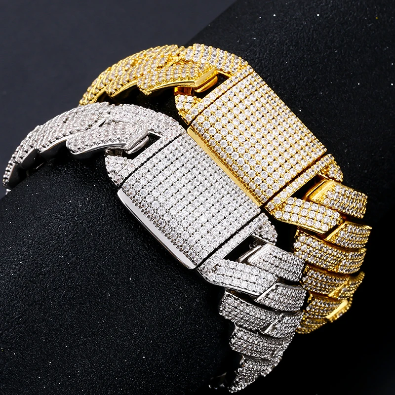 Fashion Hip Hop 20 Heavy 3 Rows AAAAA CZ Diamond Iced Out Mens Bracelet Luxury Gold Plated Cuban Link Bracelet For Men