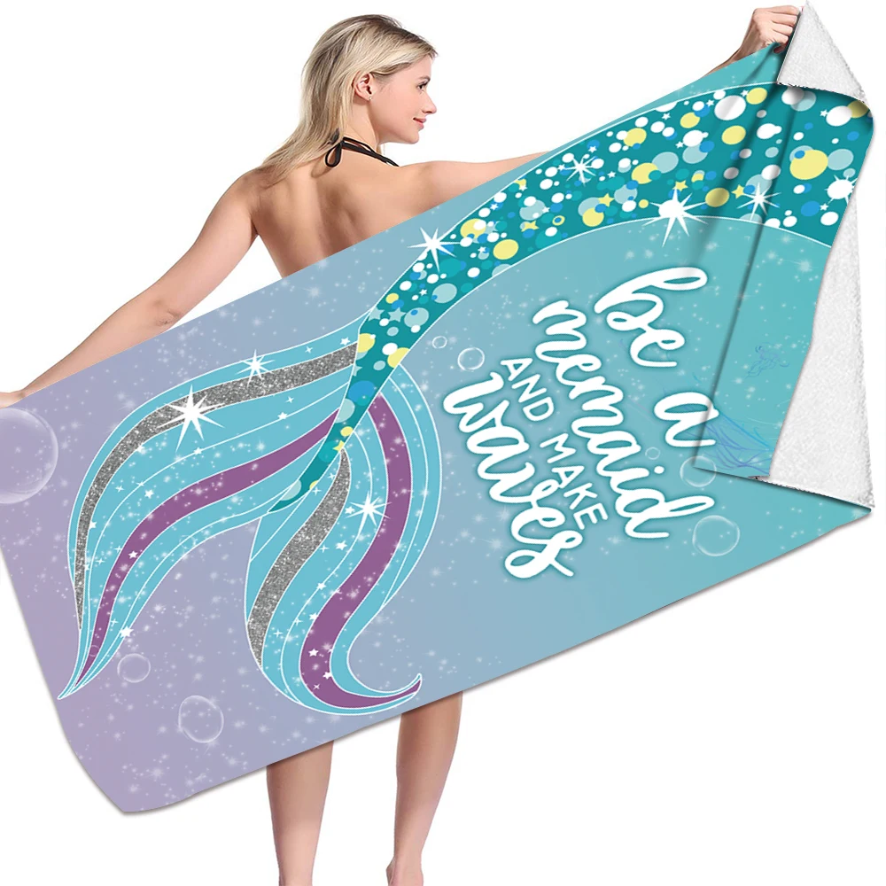 Высококачественное быстросохнущее банное полотенце с принтом русалки, мягкое пляжное полотенце из микрофибры для плавания