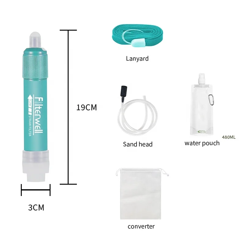Filterwell Portable camping outdoor  mini portable personal Life water filtration filter  straw kit
