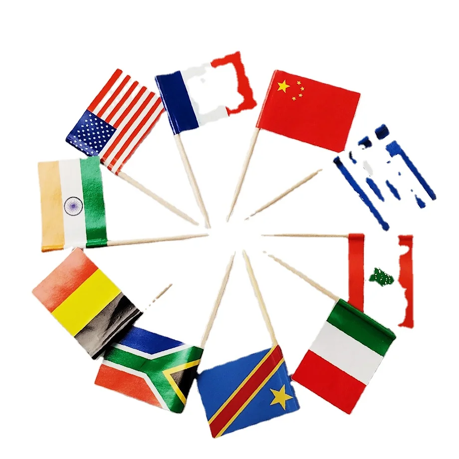 Toothpickss  Appetizers Snack Tasting National Flag Decorative Label Forks Fruit Picks Party Supplies Bamboo Mini Cocktail Fork