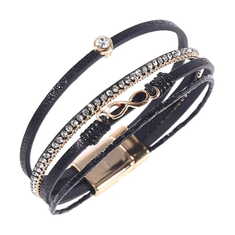 Fashion Jewelry Korean Velvet PU Leather Magnetic Buckle Infinite Love 8 Bracelet Bangles