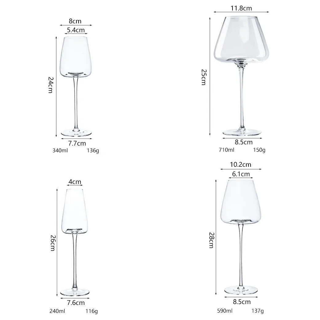 4Pc Handblown Universal Concave Bottom White Red Wine Goblet Drinking Glassware Gift Set