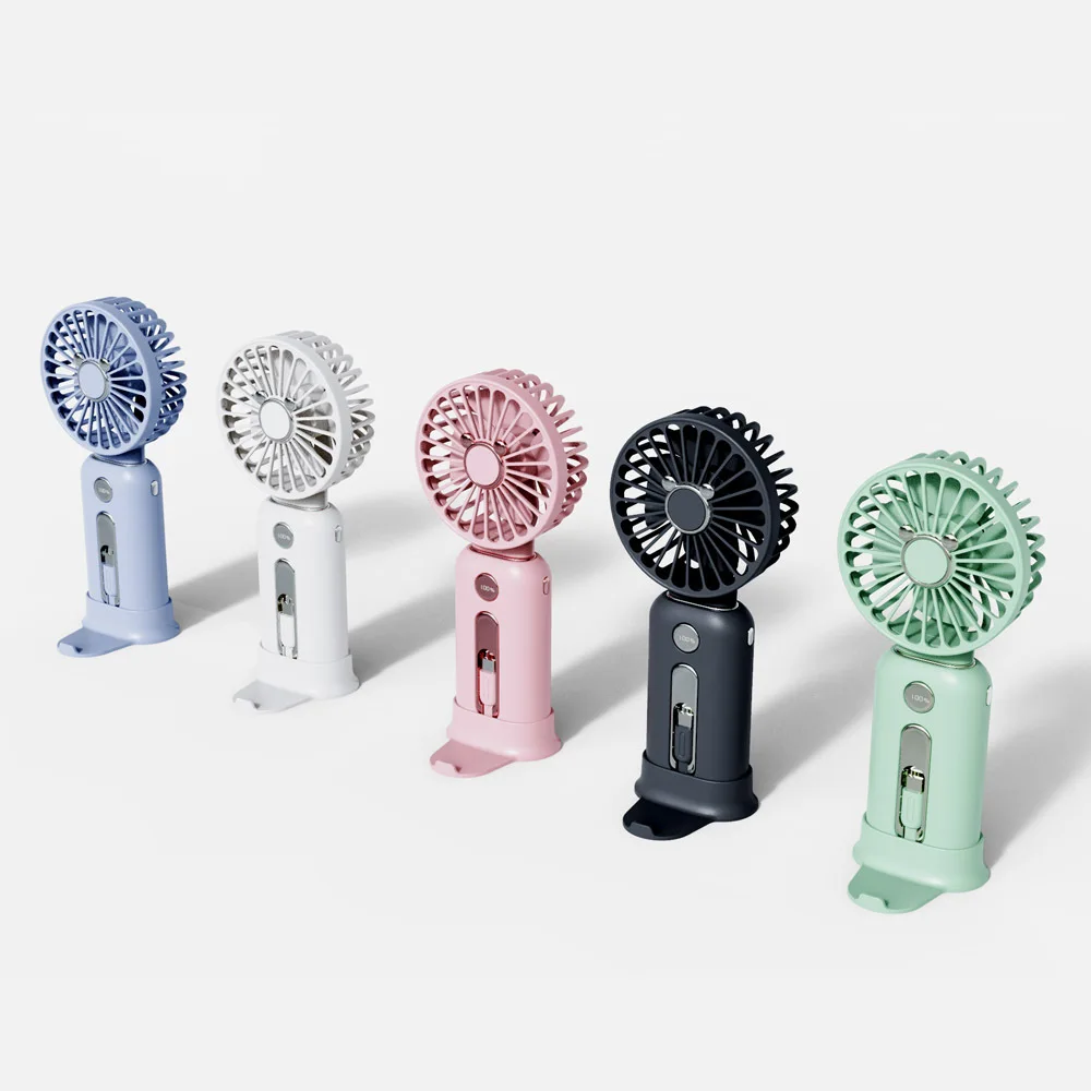 2024 New 5000/10000mah  Portable Built-in Dual Cable 2 in 1 Power Bank with Detachable 3 Speed Adjustable Fan 22.5W Fast Charger