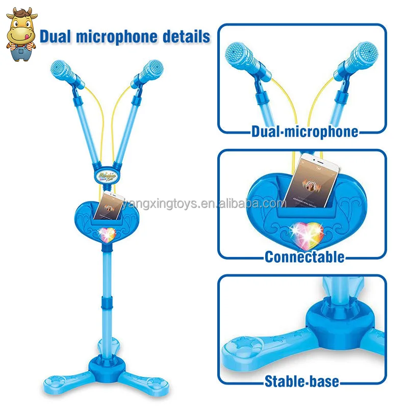 Children Bluetooth Karaoke Stand with Lights Effect Double Microphone Musical Toy Instrument Machine Sing Player
