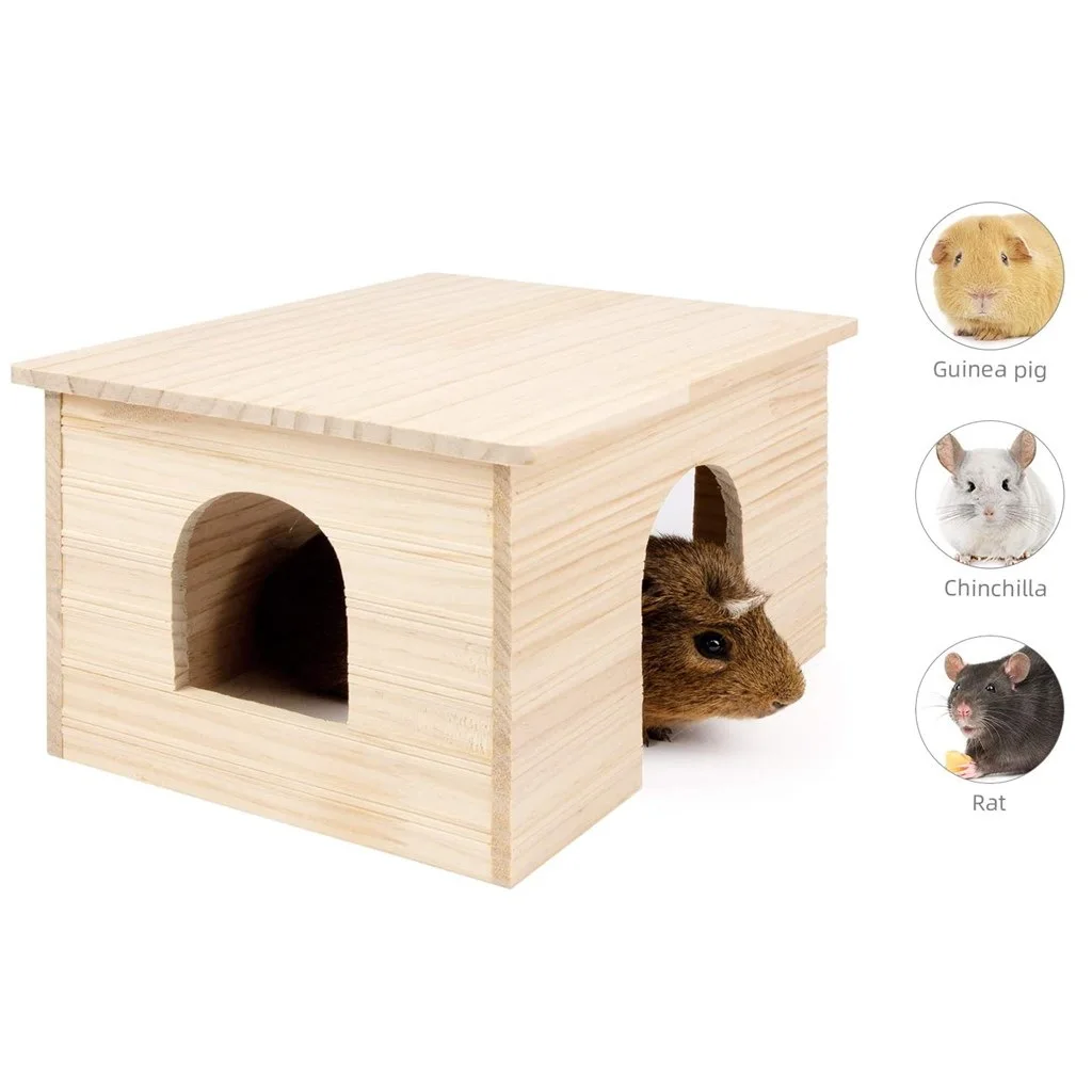 Natural 100% solid wood small pet house with window chinchilla and guinea pigs rabbit huts