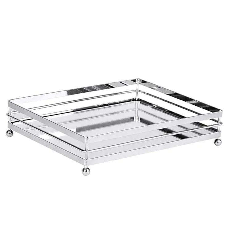 Wholesale Home Decorative Storage Silver Glass Mirror Tray Gold Metal Serving Tray