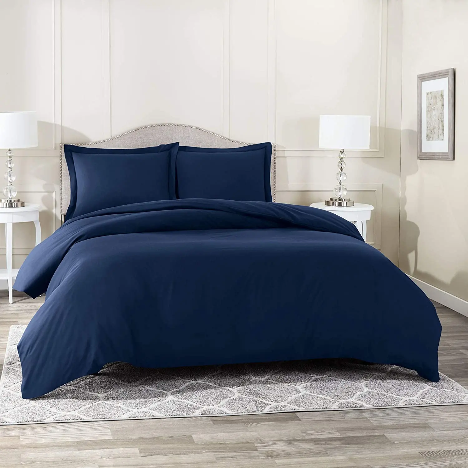 
Navy Bedding Duvet Cover 3pcs Set Soft Double Brushed Microfiber Comforter Cover with Button Closure and 2 Pillow Shams 