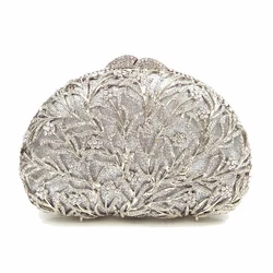 New  Elegance Dazzling Women Gold Crystal Purse Evening Clutch Bag Bridal Flower Handbag Wedding Party Metal Clutches Beaded Bag