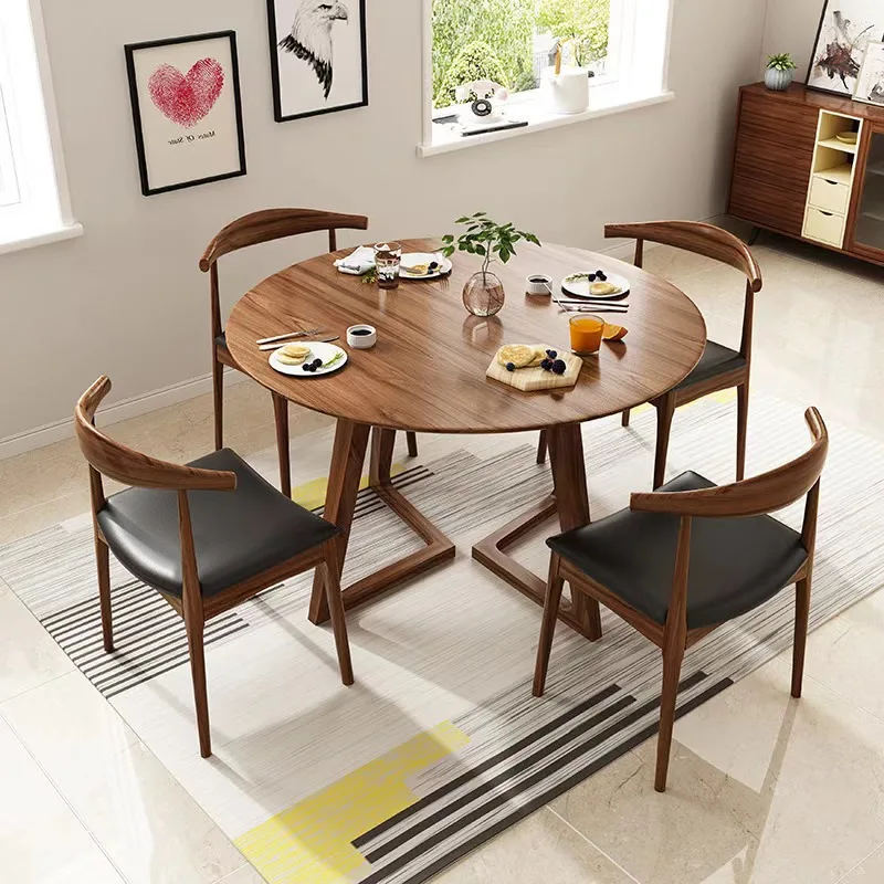 Modern coffee shop restaurant furniture sofa sets Scandinavian solid wood round dining table cafe dining table and chair set