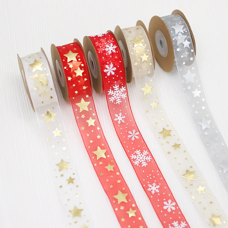 JAYWOOD Red Organza Christmas Handmade Ribbon Christmas Decoration Ribbon