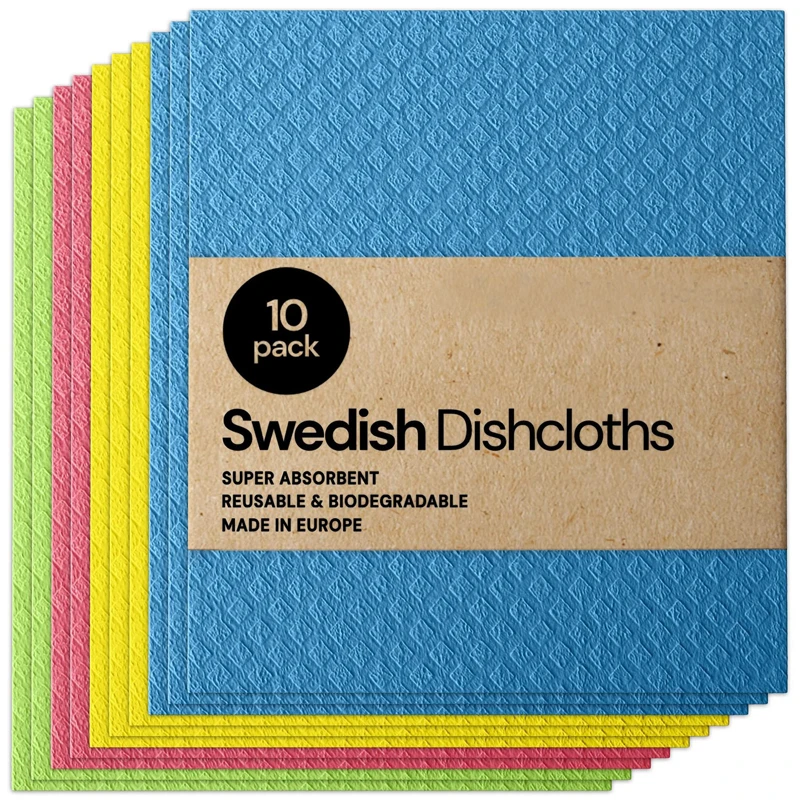 Swedish Dishcloth  10 Pack of Eco-Friendly Reusable Cellulose Sponge Cleaning Cloths for Kitchen Absorbent Dish Cloth Hand Towel