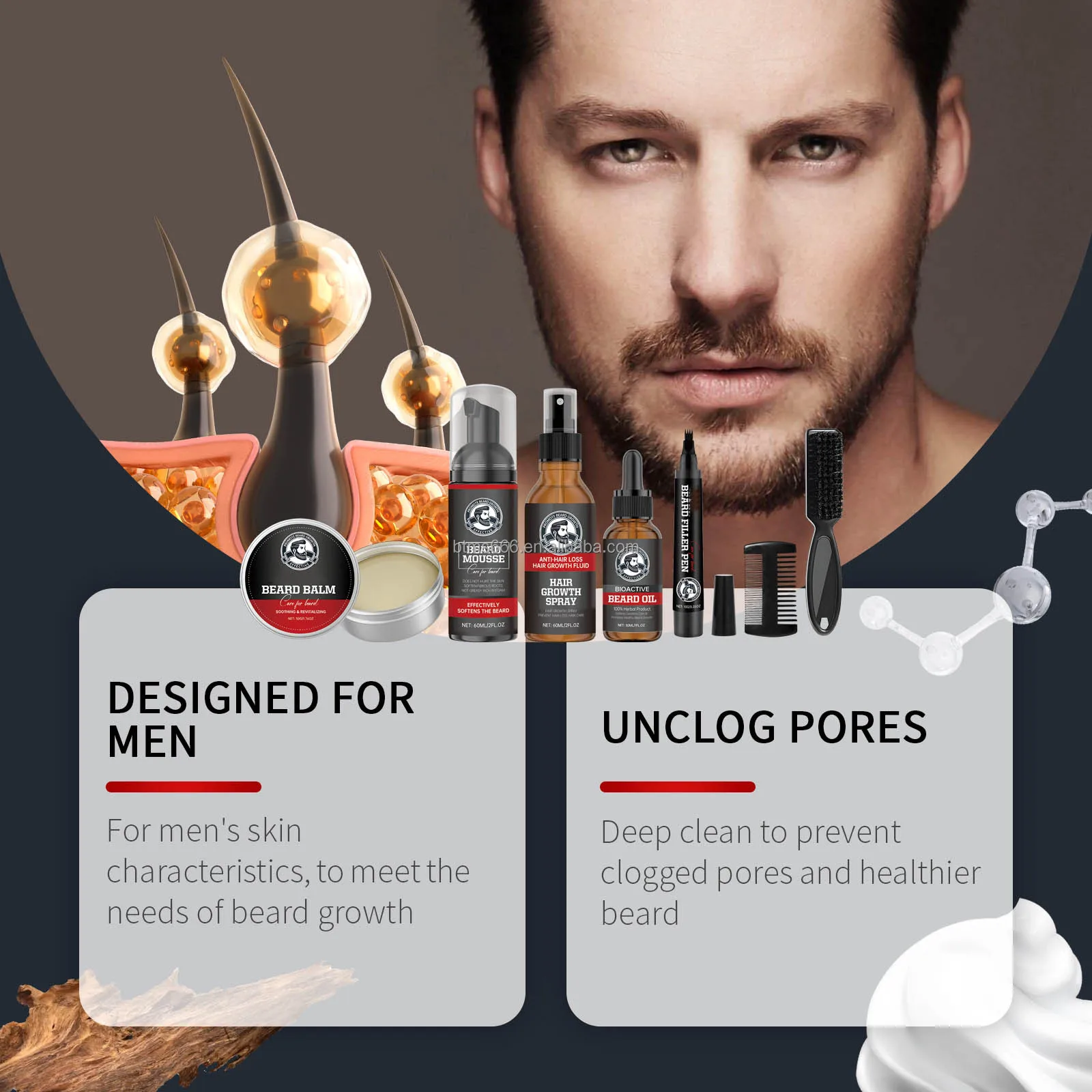 Bettermiss Custom Logo 7pcs Beard Growth Kit OEM Natural Organic Beard Oil Beard Kit For Men Grooming Care Set