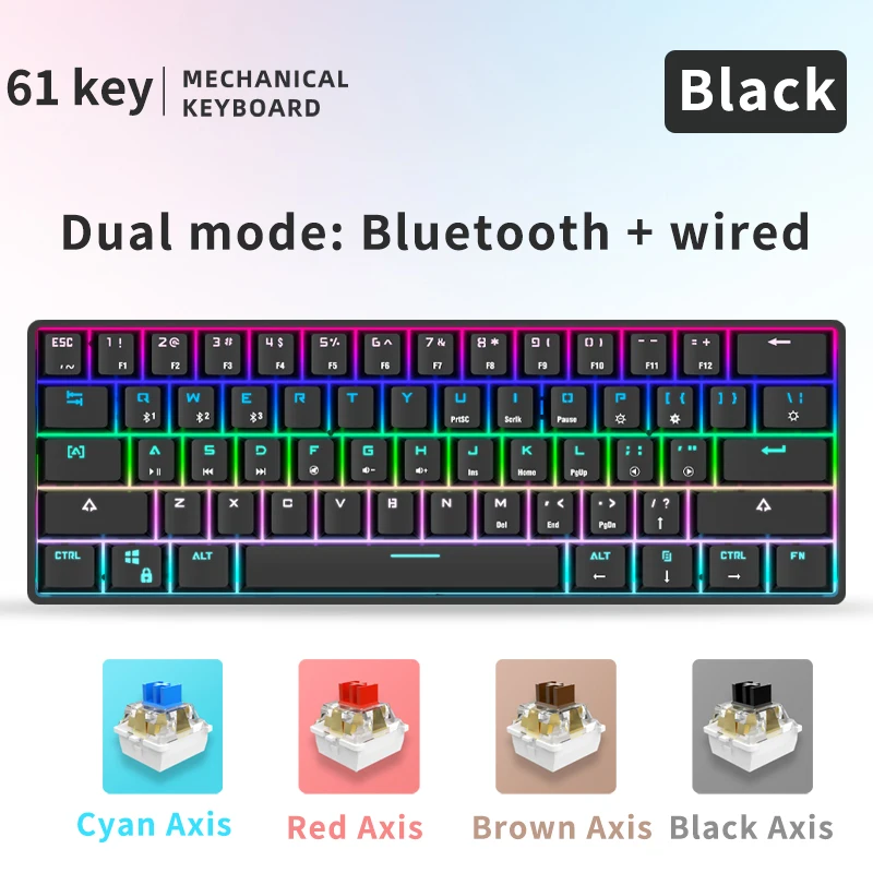 
 Алюминиевая клавиатура с 61 клавишами, 60%, 61 клавиша, Механическая игровая клавиатура с двумя режимами, беспроводной оптический переключатель  