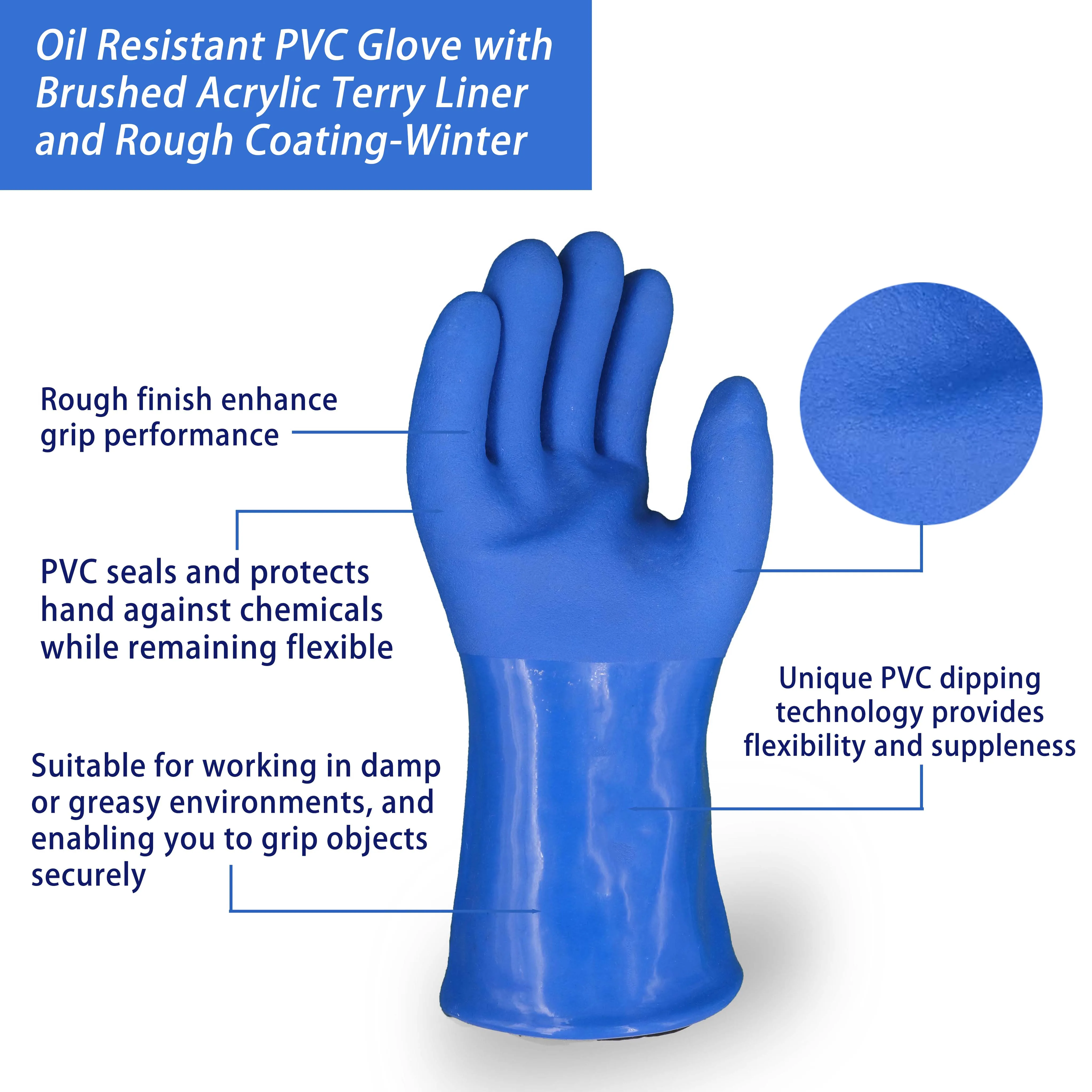 SKYEE top sale pvc dotted cotton natural rubber chemical resistant anti cold thermal industrial gloves for household cleaning