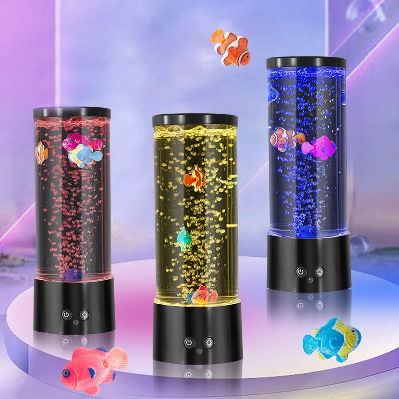 Hot style promotional oem usb night light children jellyfish lava lamp Artificial Plastic fish Bubble Lamp Aquarium Fish Lamp
