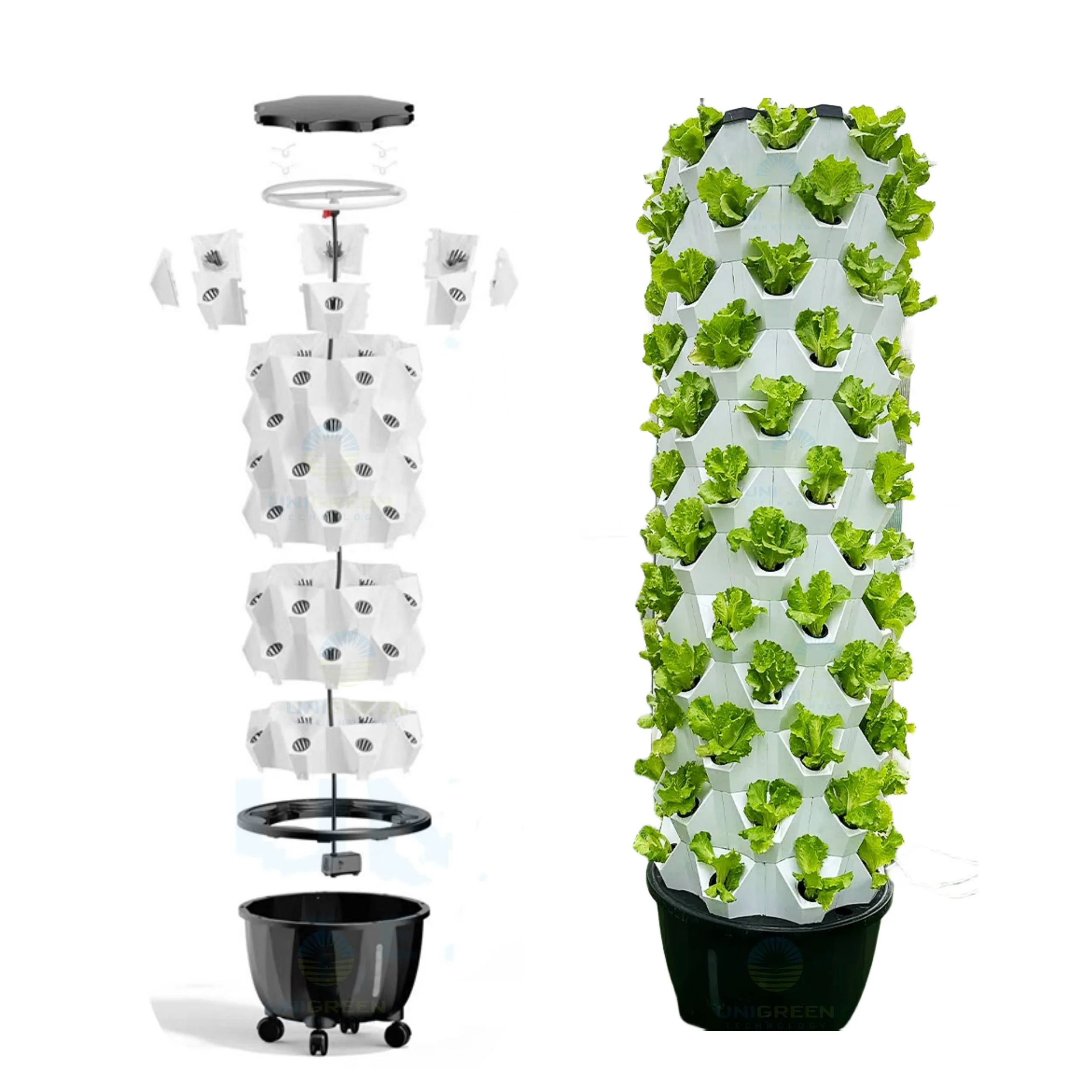 Vertical Tower Garden With Wheels 12 Layer 65L Tank Growing Towers Hydroponics Vertical Garden Systems For Vegetable Grow Plants