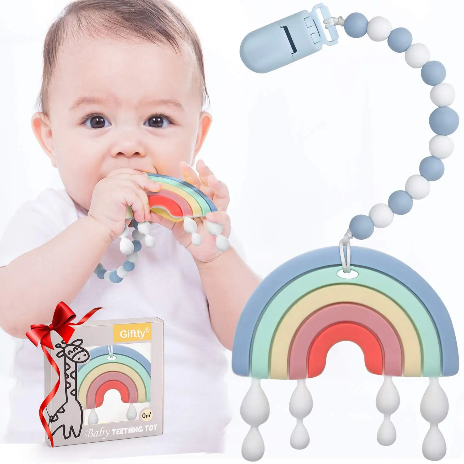 High Quality Silicone Teether Bpa Free Baby Chew Soft Rainbow Teether Toys