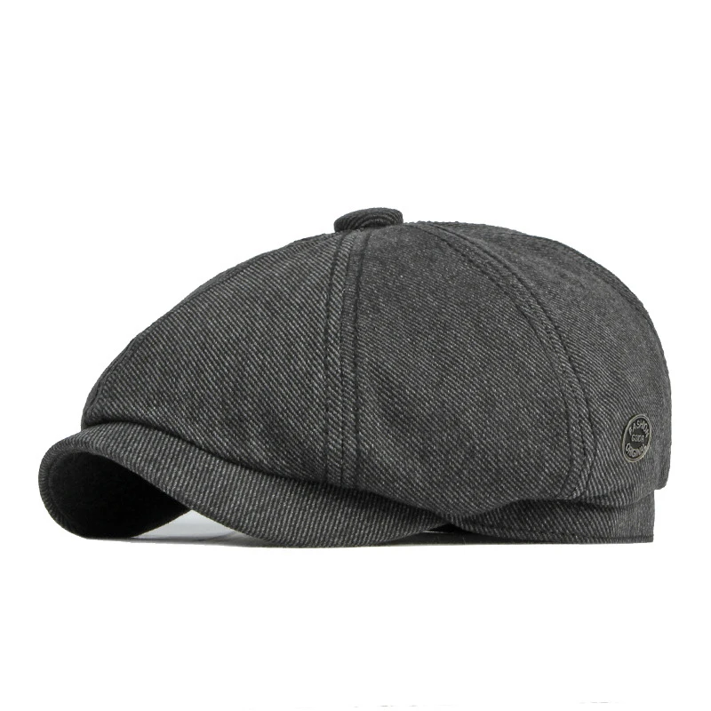 Black British Retro Octagonal French Designer  Men Cashmere Custom Embroidery Newsboy Beret Hat for Men