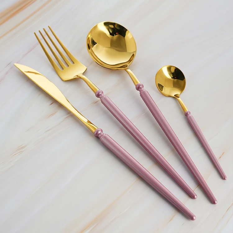 Elegant 4pcs New Luxury Portuguese Cutlery Sets Gold Romantic Flatware Set Stainless Steel Metal Wedding