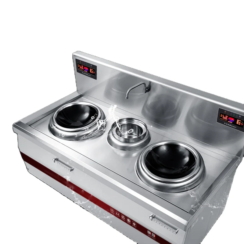 Commercial Custom 5000W Vertical Concave Double Burner Stir Fry Cooker Induction Frying Stove