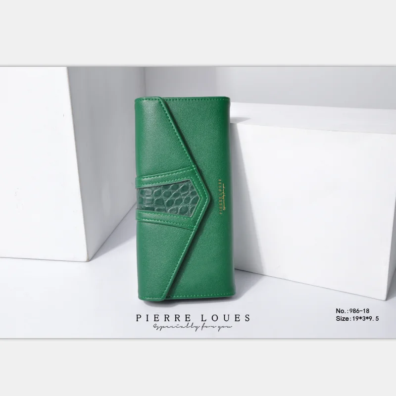 
Pierre Loues Long Women Wallet Crocodile Print Leather With Plain Material Money Card Purse 
