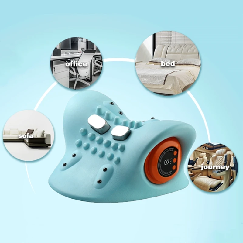 Wholesale Cervical Traction Device Electric Vibration Deep Tissue Pain Relief Hugterra Heated Neck Massager with Eye Mask