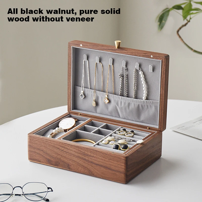 wooden jewelry packaging Multifunctional double-layer large capacity ring necklace watch wood jewelry boxes for gifts