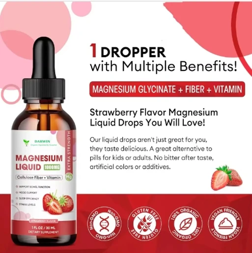 Private Label OEM Fiber Bromelain Vitamin C Magnesium Glycinate Supplement Magnesium Liquid Drops