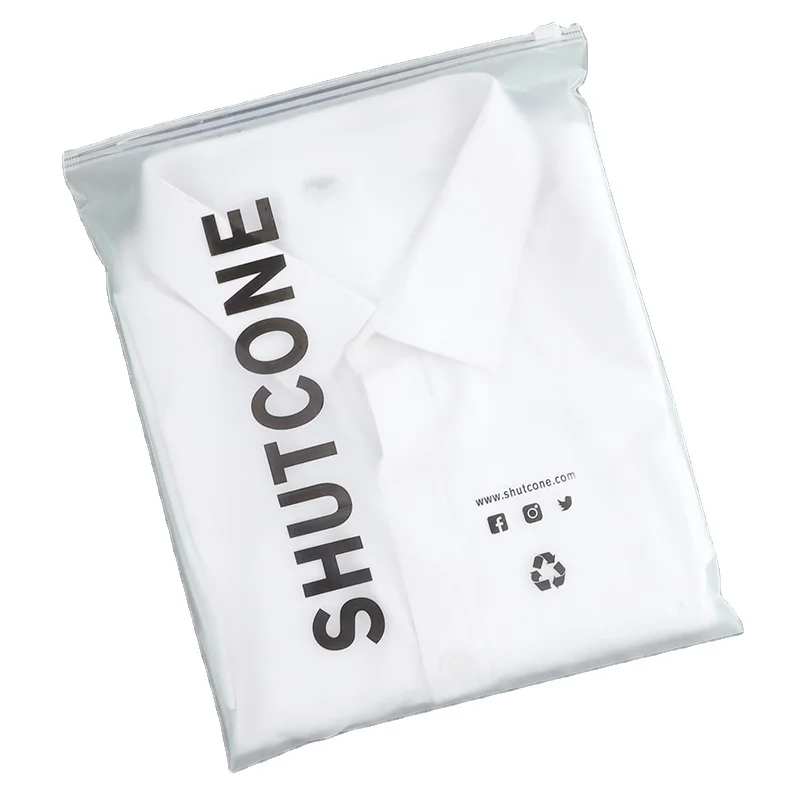 Customized  high quality logo bio frosted cosmetic clear bag with plastic  zipper PVC PE with clothing  Zipper bag