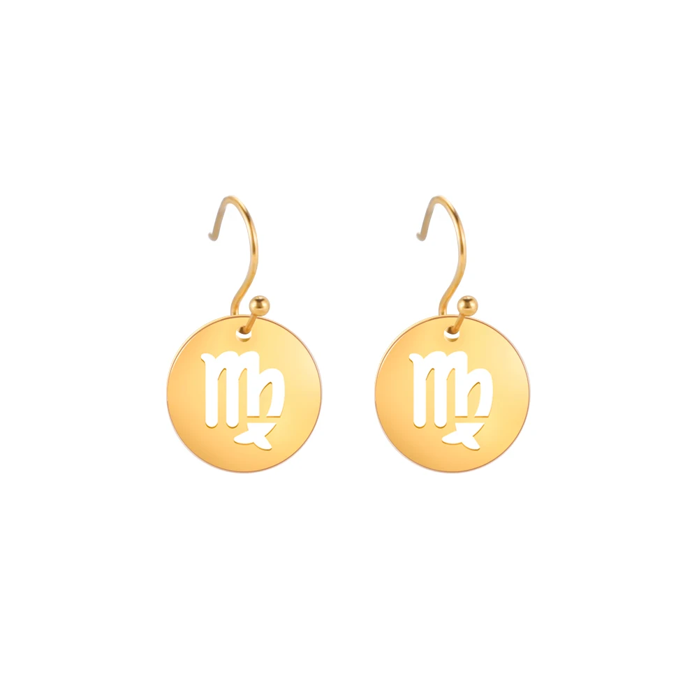 Fashion Gold Plated 12 Zodiac Sign Symbol Pendant Earrings For Women Astrology Scorpio Leo Aries Earrings Zodiac Sign