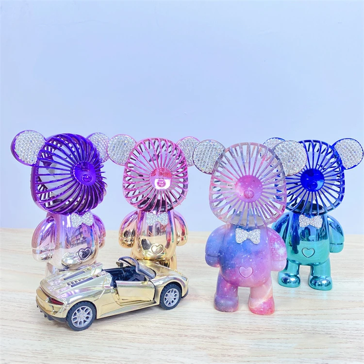 mini Bear hand  rechargeable fan Colorful Gradient Electroplating Fans Cooling Rechargeable Portable mini Usb Bear Fan