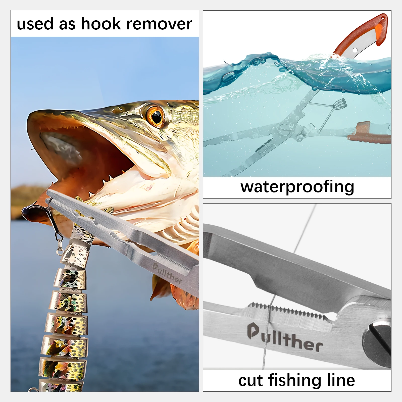 Pullther 21cm Stainless Steel Outdoor Field Fishing Multi functional Spring Rope Tool Pliers Fishing Gear and Accessories