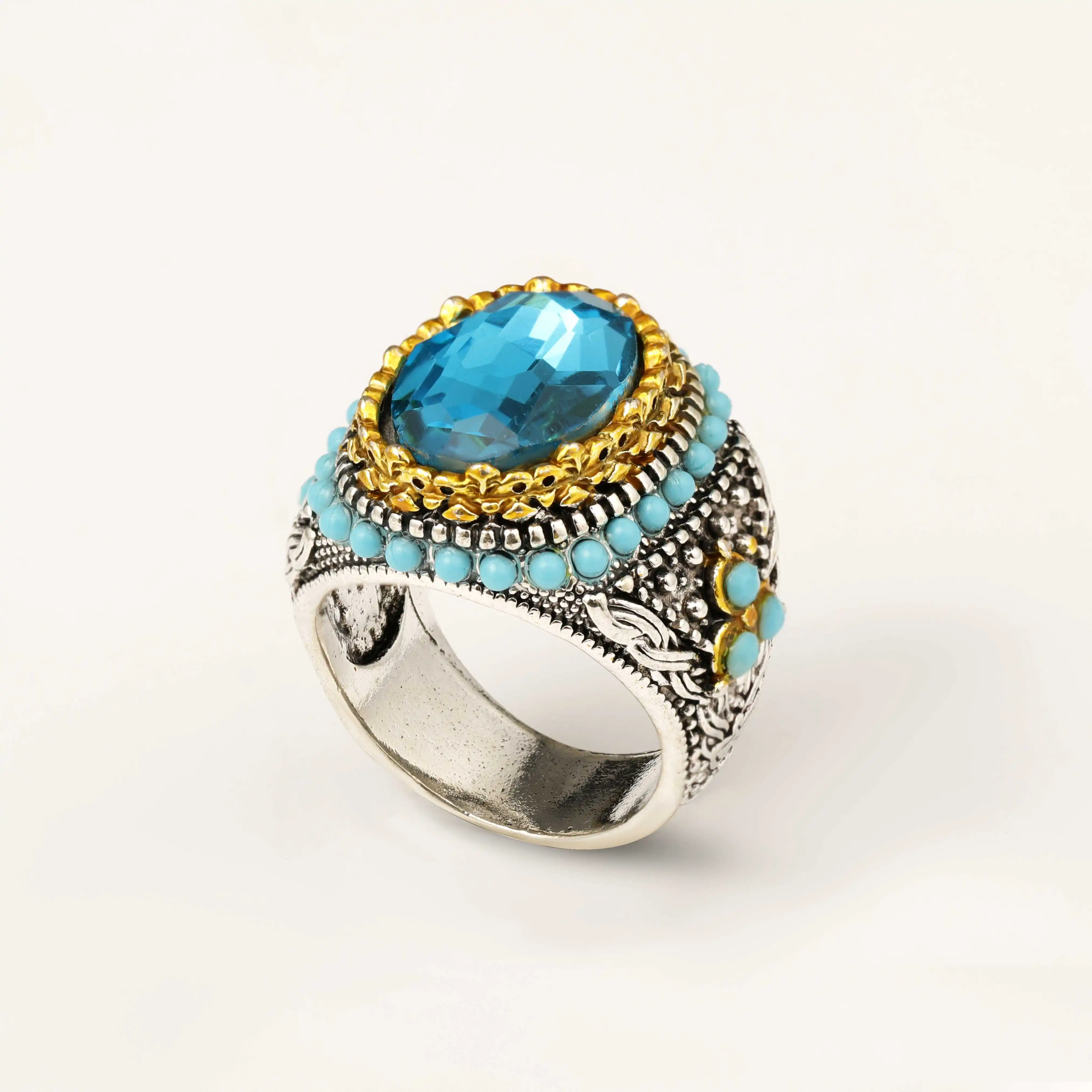 Round Factory Wholesale Round Black Gemstone Ring Ottoman Tugra Agate Stone Ring For Man