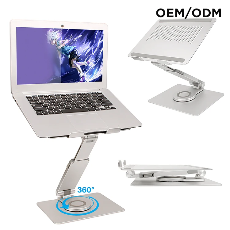 Great Roc Adjustable Laptop Stand Swivel Laptop Stand Adjustable Height Ergonomic 360 Rotating Aluminum Laptop Riser for Desk