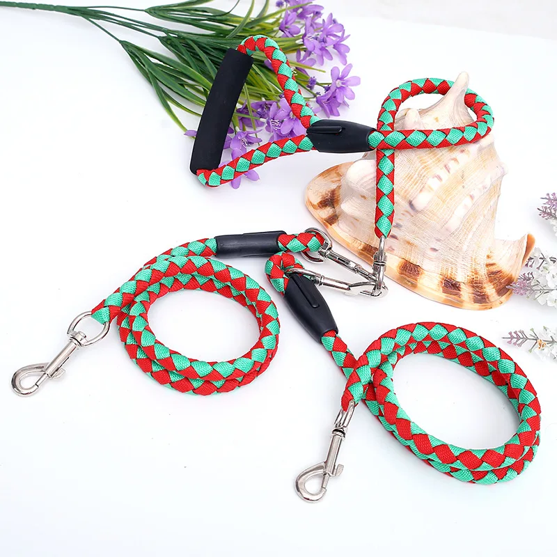 Durable Nylon Braid Pet Dog Rope Leash with Soft Handle Two Heads Dog Leads 2 Dog Leash