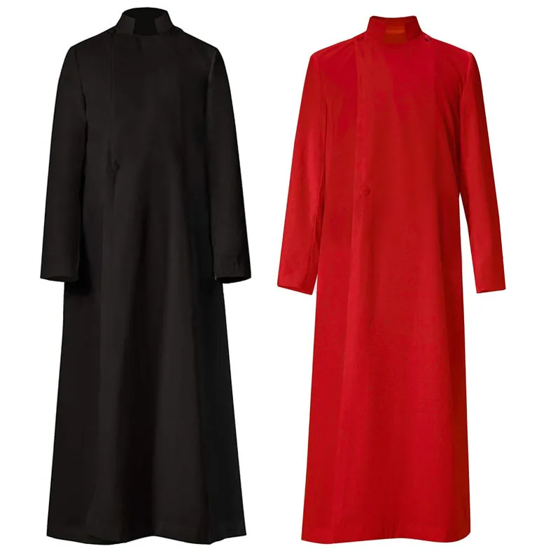 160 г матовый полиэстеровый черный халат с застежкой на пуговицах для мужчин духовенства рясы подкладкой