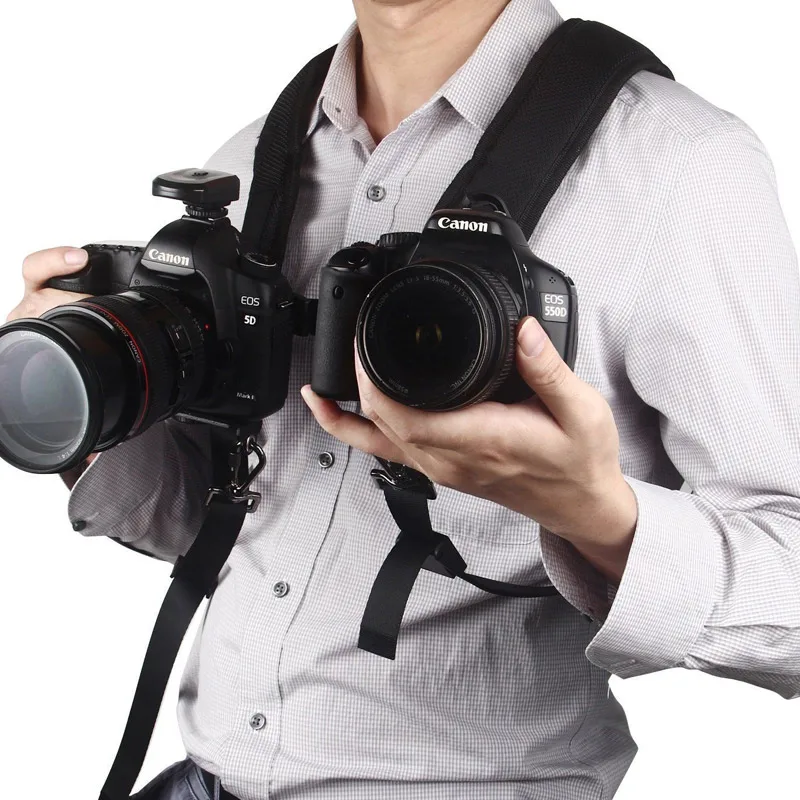 Custom Adjustable Quick Release Dual Shoulder Harness Neck neoprene Camera Strap black belt strap for 2 cameras