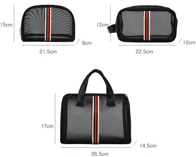 Factory Wholesale Black Mesh Makeup Pouch Organizer Travel Wash Bag Beach Round Toiletry Bag Net Bathroom Mesh Cosmetic Bag