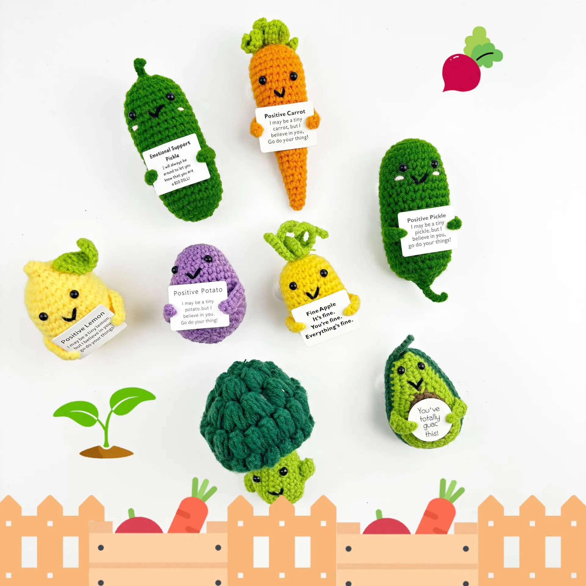 Funny Mini Positive Potato,3 Inch Cute Crochet Doll with Positive Card,Soft Wool Knitting Toy Decoration Emotional Support