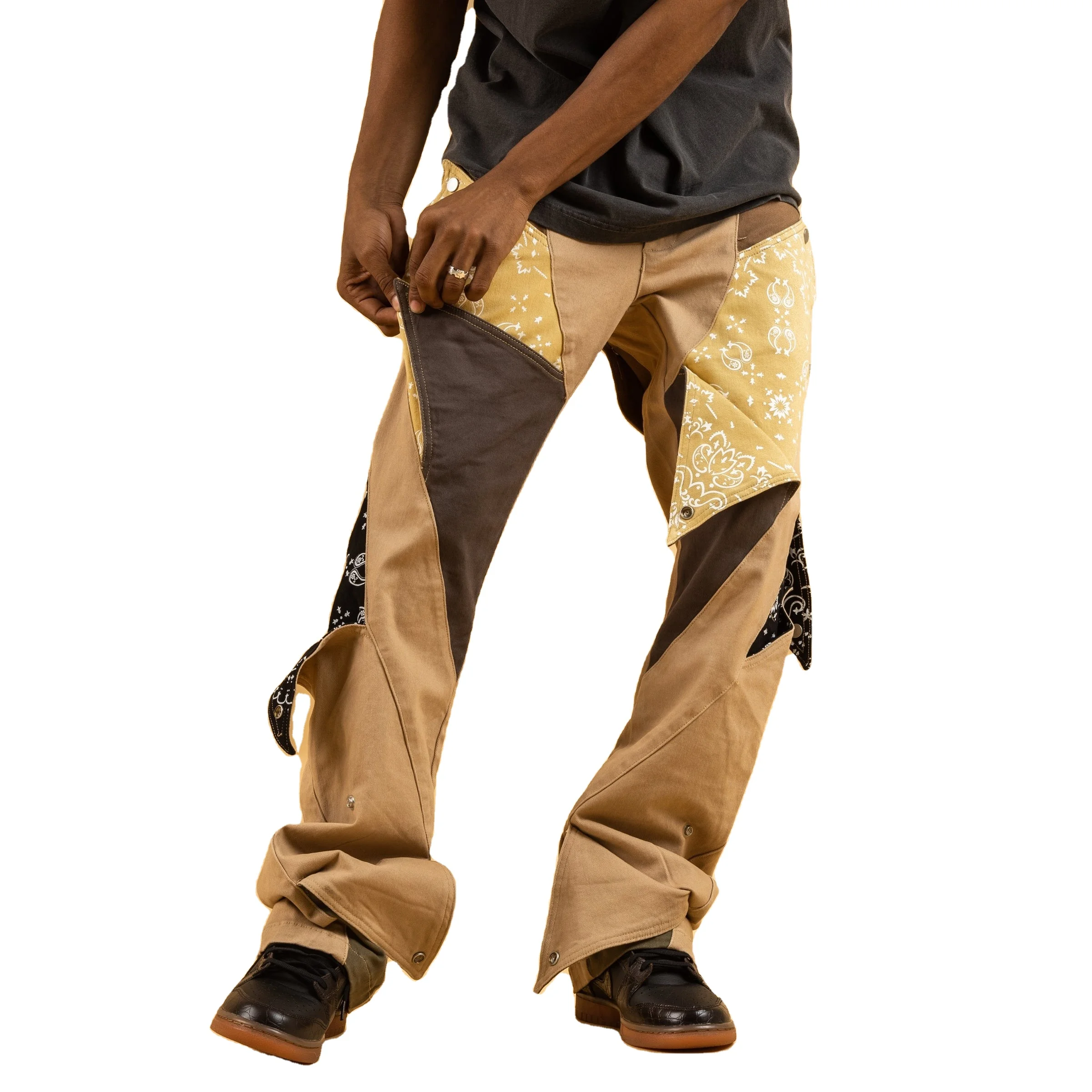 Custom New Product Launch OEM Mixed Stitching Design Fashion Personality High Waist Straight Leg Pants For Men