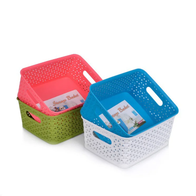 plastic storage basket simple collection home basket rattan design with lid in build handle