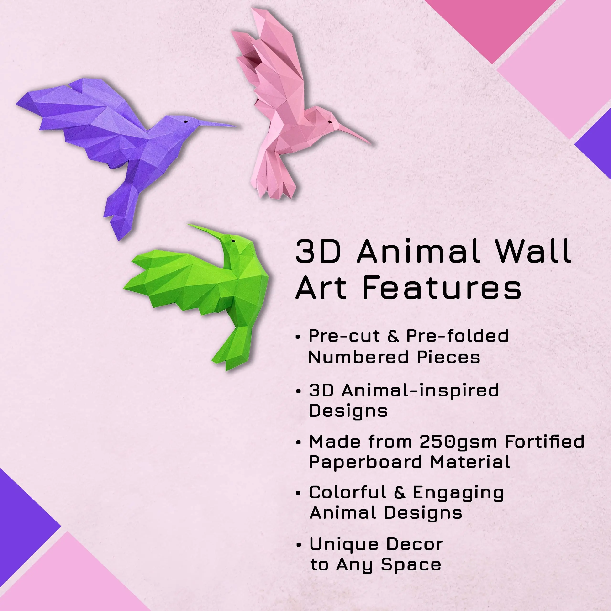 3D Paper Animal Wall & Art Decor - Pre-fold & Pre-Cut Papercraft 3D Animal Model Kits - 250g pearl paper Educational Toys