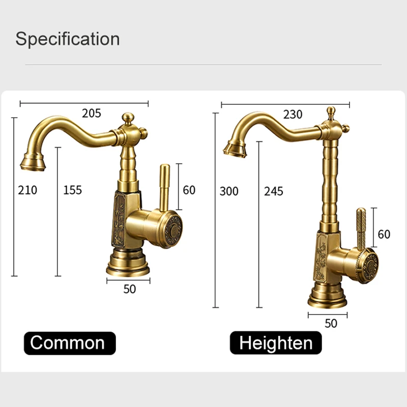 Antique luxury deck mount brass sanitary wares kitchen faucet brushed gold kitchen sink faucet