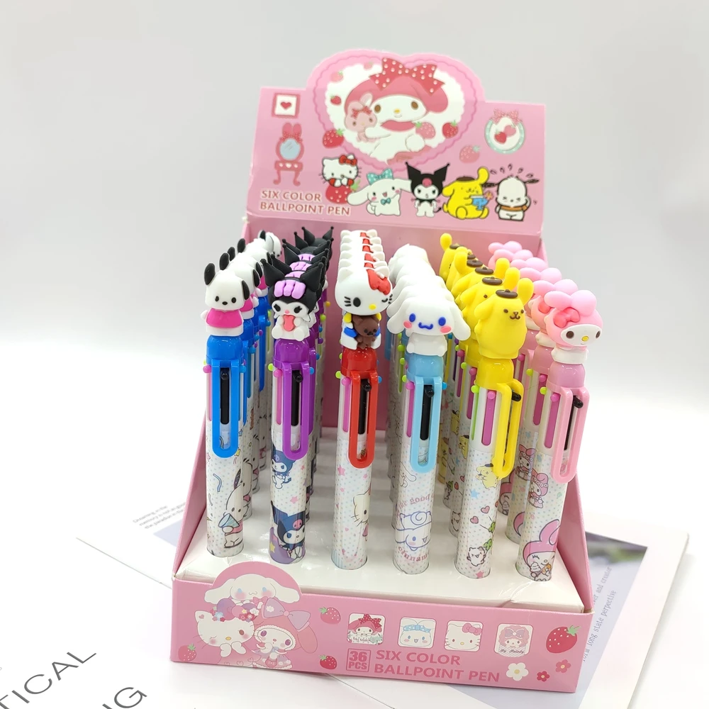 Anime cartoon Sanrios Kulomi Gel Pen 6-color Ballpoint Pen Silicone Figurine Student Multi-color Gel Pen