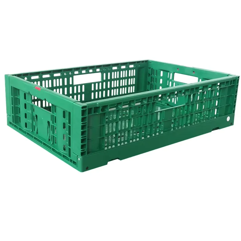 wholesale Green Color Plastic Crate 60*40*17 CM stackable Vented Type Folding Mesh Fruit Storage Crate basket