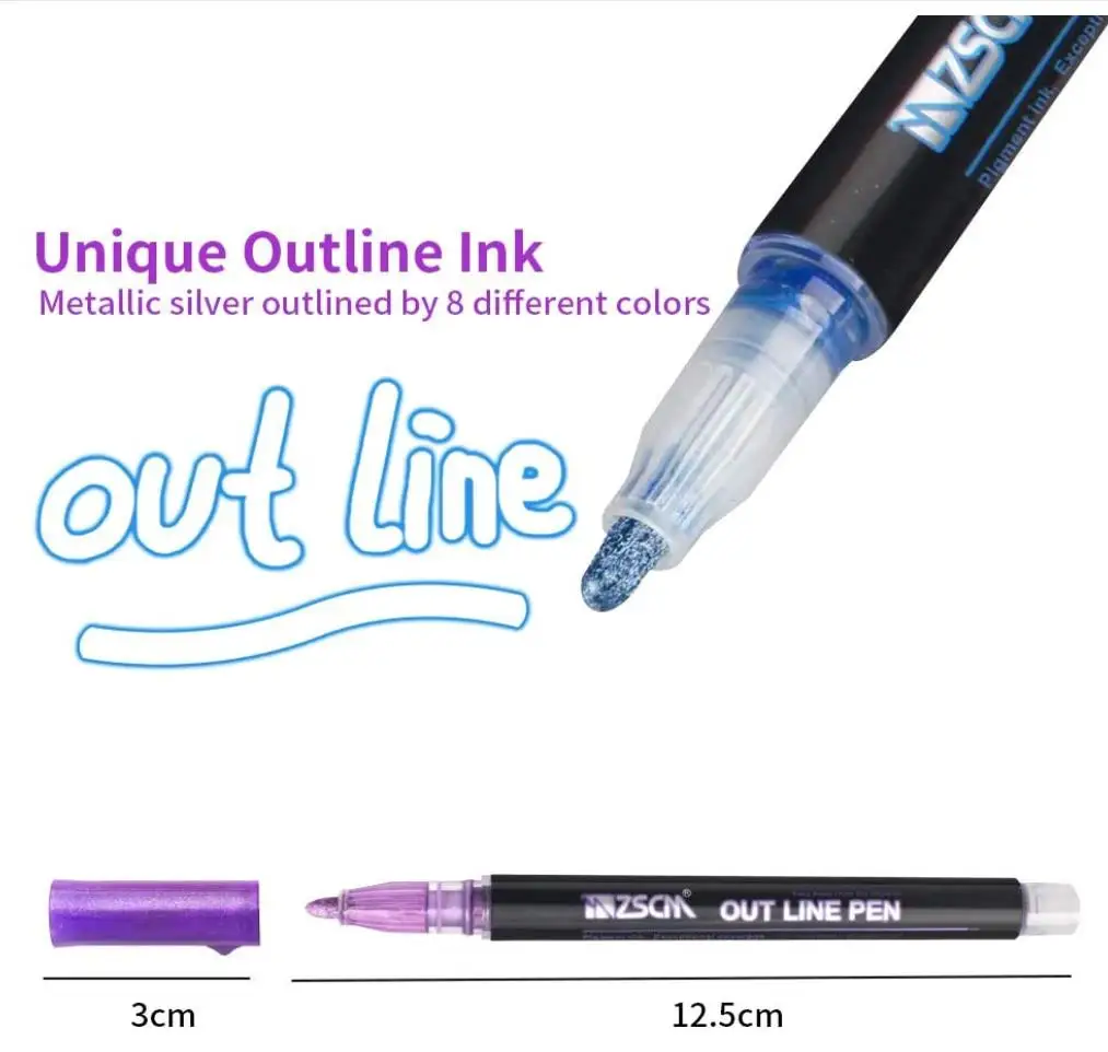  12 Colors double line marker pen outline markers Double Line Gift Card Writing Drawing Pens Outline