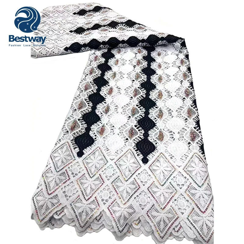 Bestway Unique Fashion White And Black Sequence Cord Lace Cotton Lace Party Wedding Lace